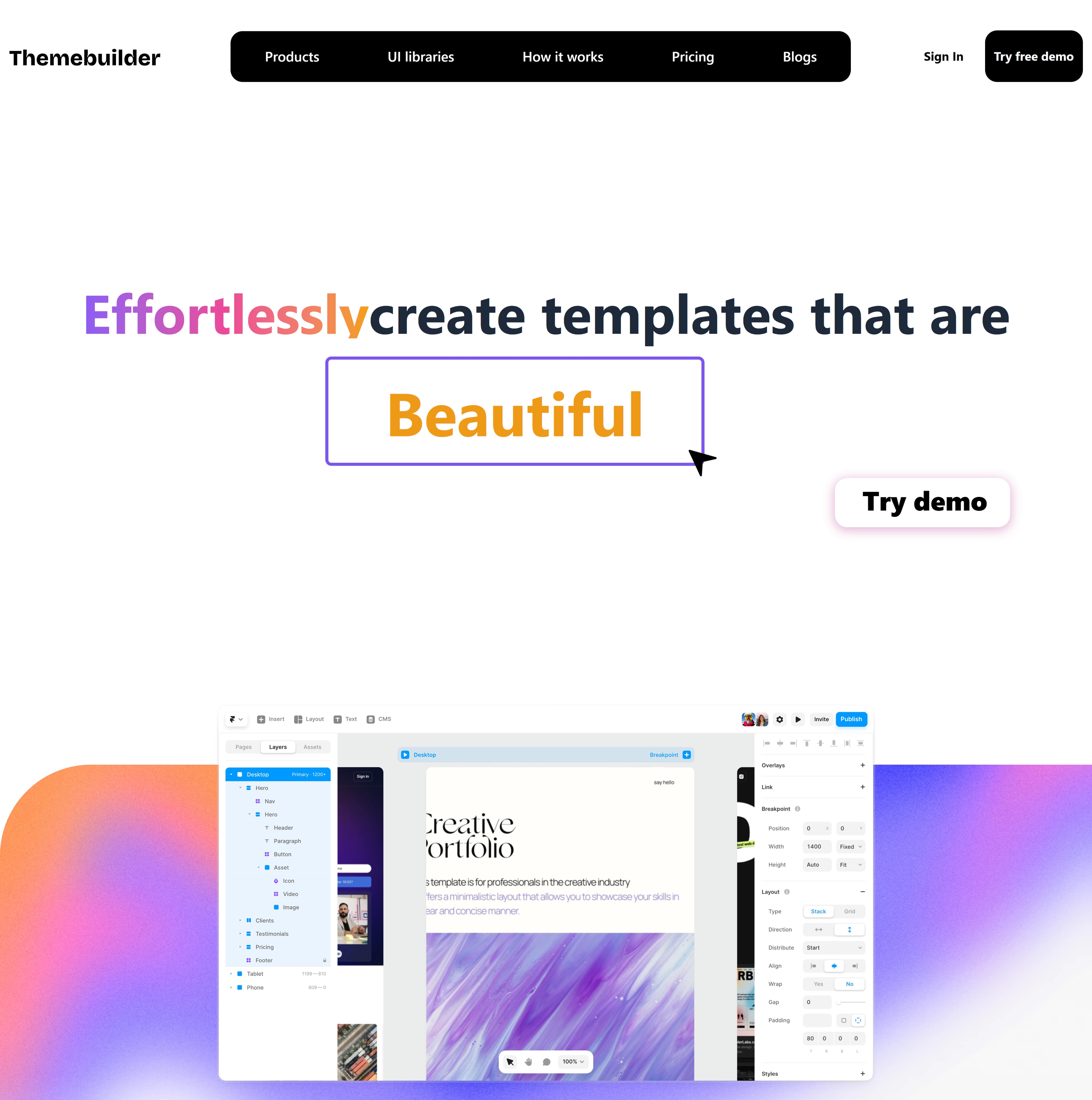 ThemeBuilder — homepage hero and visual editor